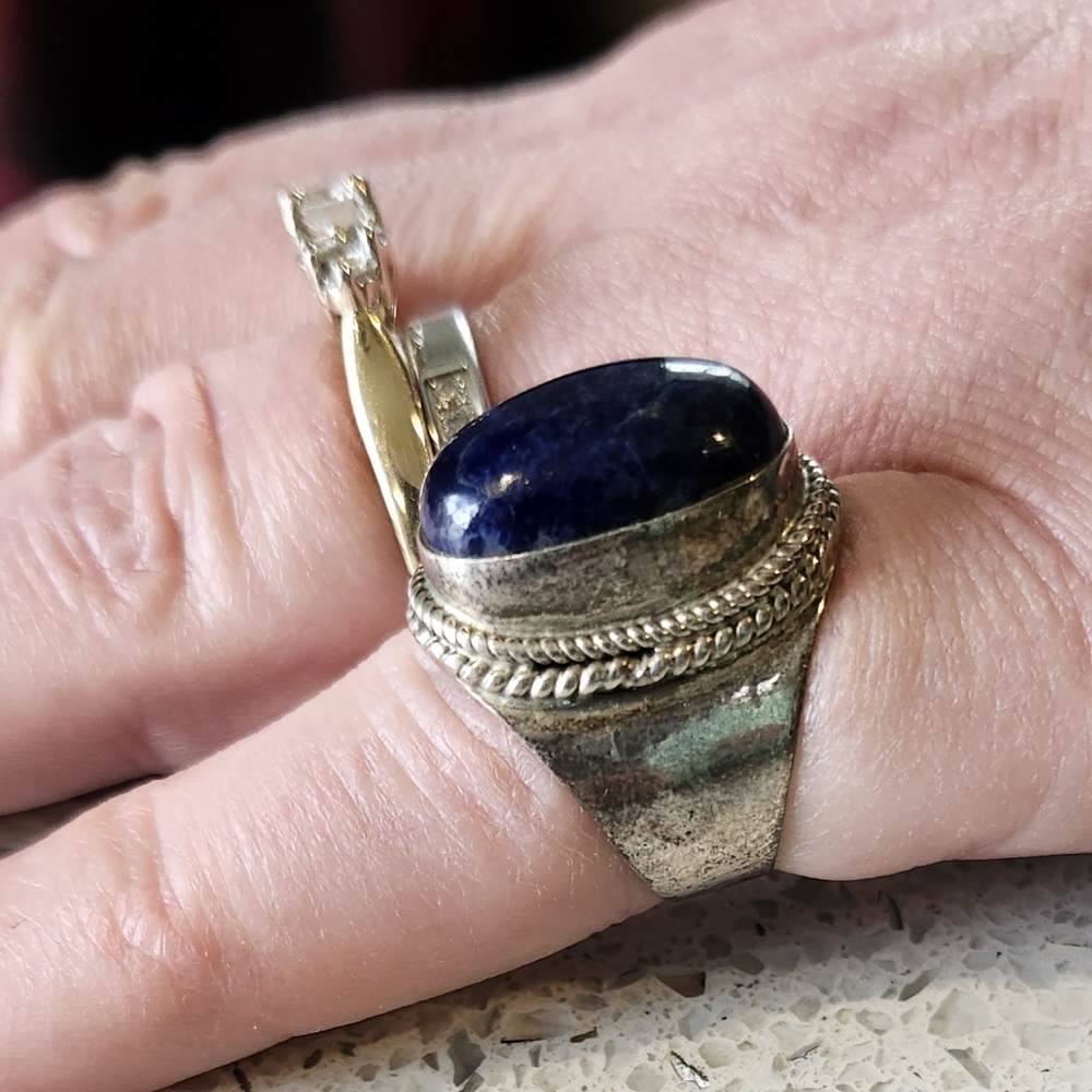 Vintage Sterling Silver Blue  Semi Precious Stone Ring - Womens Size 6 - Picture 2 of 6